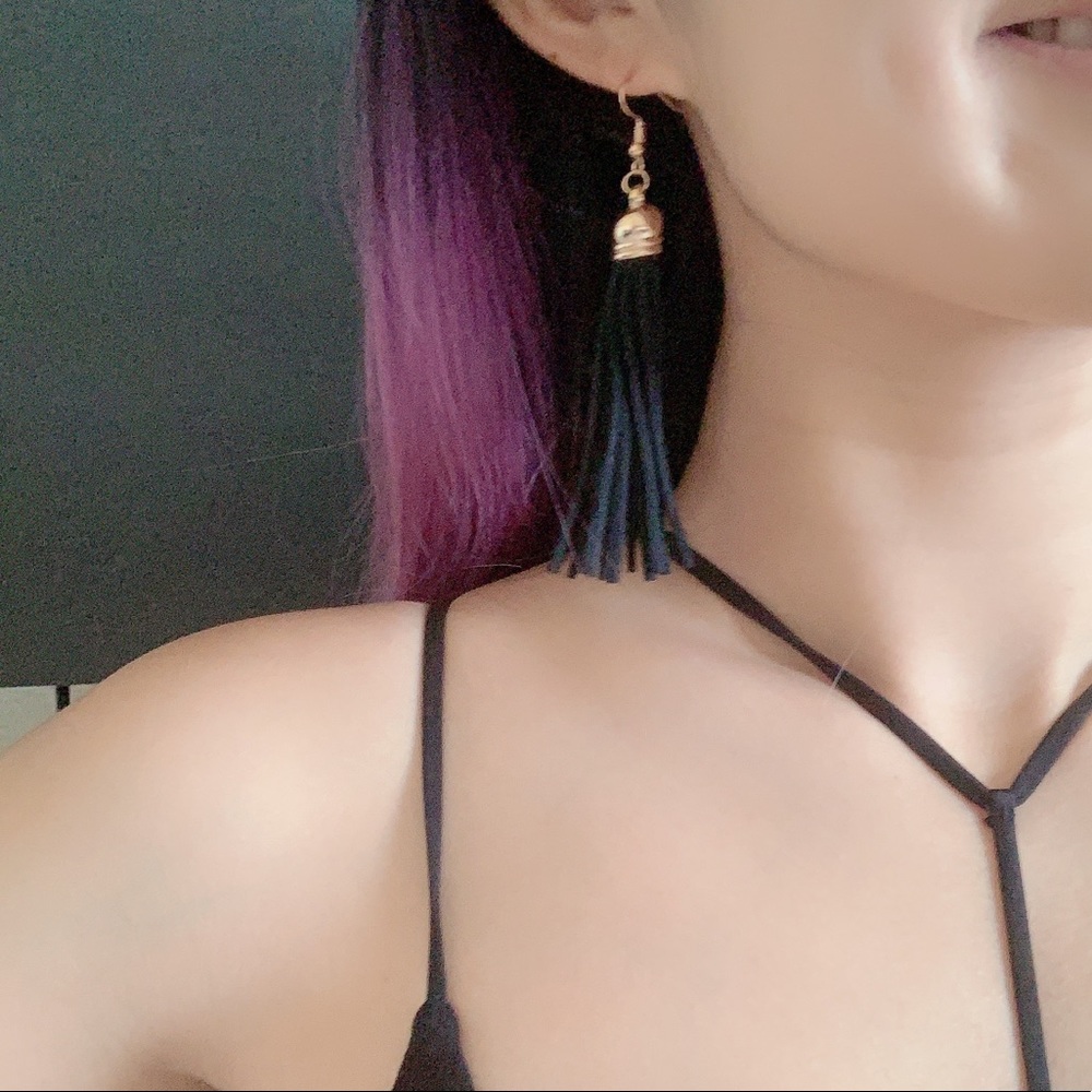 Black Long statement tassel earring drop